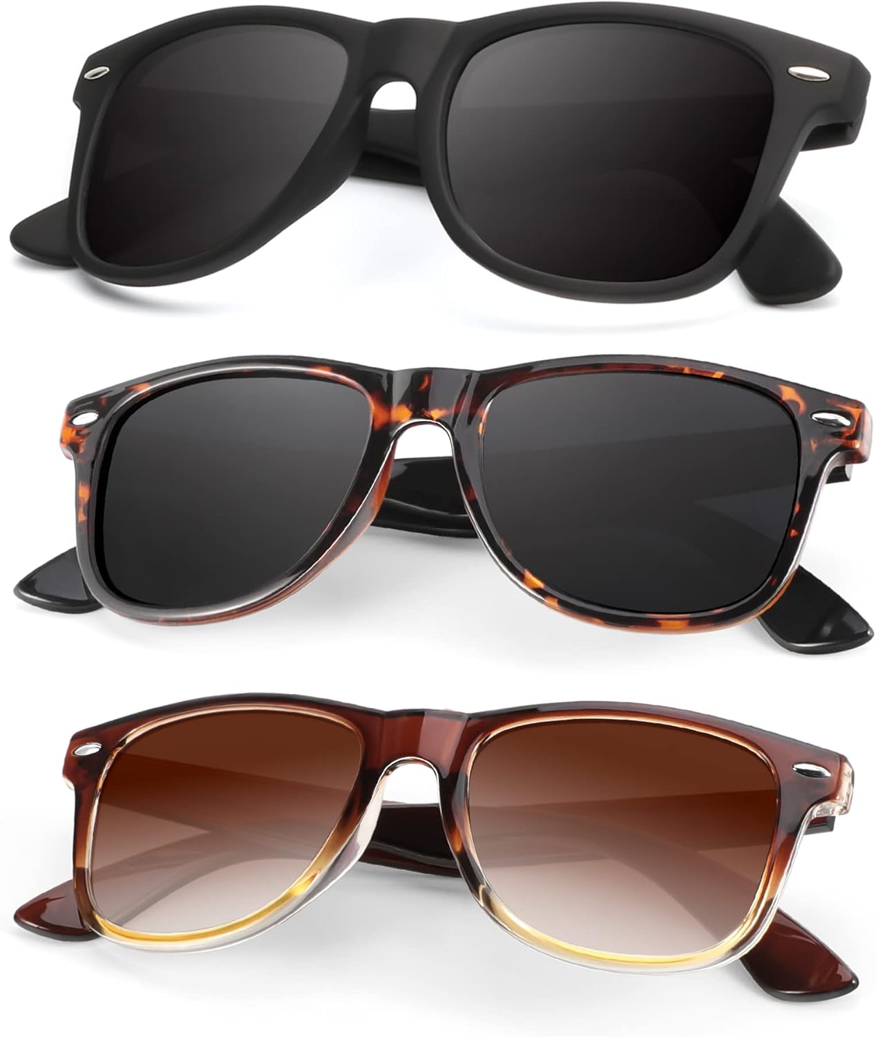 

Поляризованные солнцезащитные очки KALIYADI для мужчин и женщин, матовые линзы, цветные зеркальные линзы, защита от УФ-излучения (3 шт.), Black/Tortoise Black/Gradient Brown