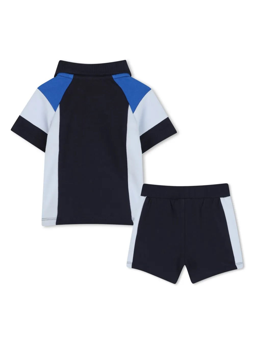 Комплект из рубашки поло и шортов в стиле колор-блок BOSS Kidswear, синий — фото 2