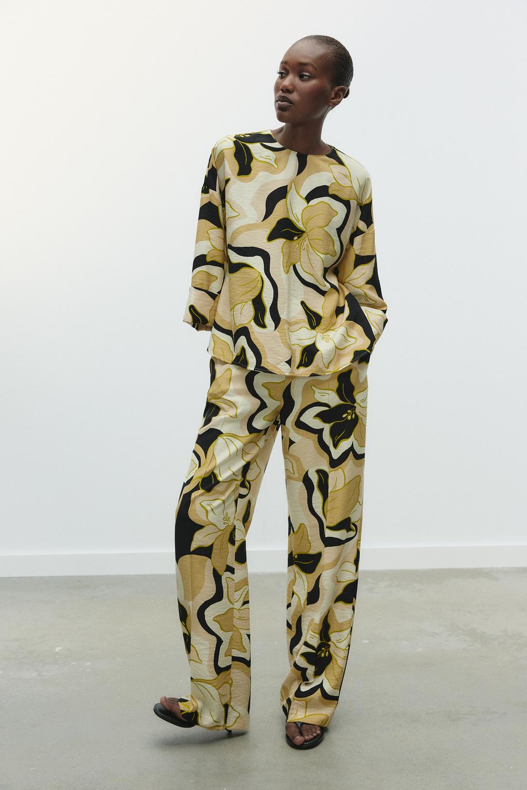 

Широкие брюки с принтом ZARA, разноцветный