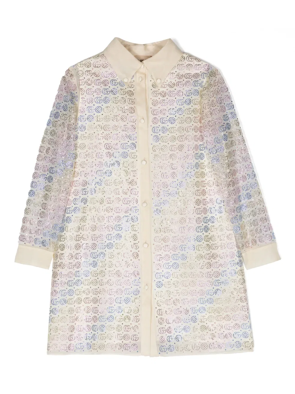 Платье-Рубашка, украшенное кристаллами Gg Gucci Kids, нейтральный