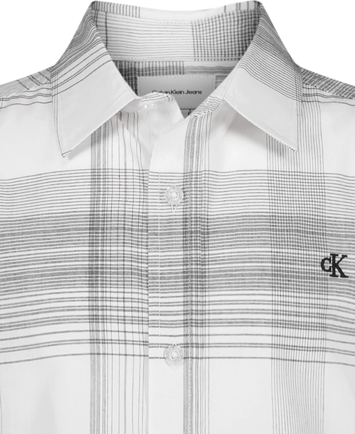 Рубашка Calvin Klein для мальчиков с короткими рукавами и застежкой на пуговицы, White-Black Intricate Plaid — фото 4