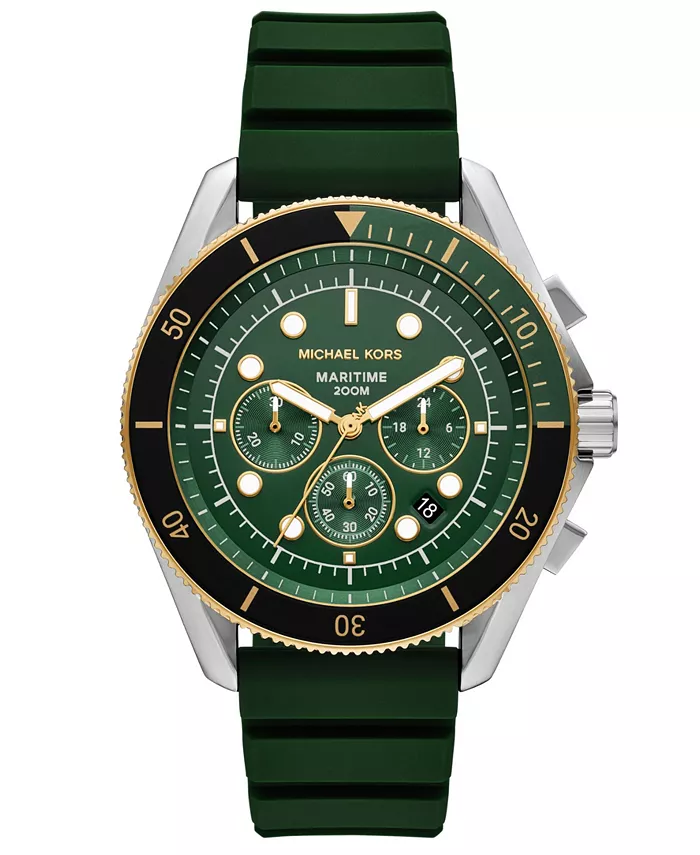 

Мужские морские часы-хронограф с зеленым силиконовым ремешком, 45 мм Michael Kors
