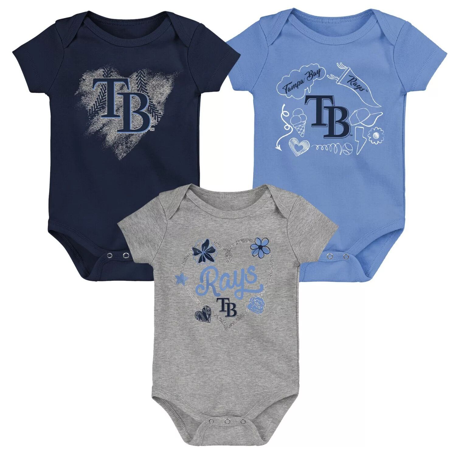 

Комплект из 3 боди для младенцев Темно-синий/Голубой/Серый Tampa Bay Rays Batter Up Outerstuff