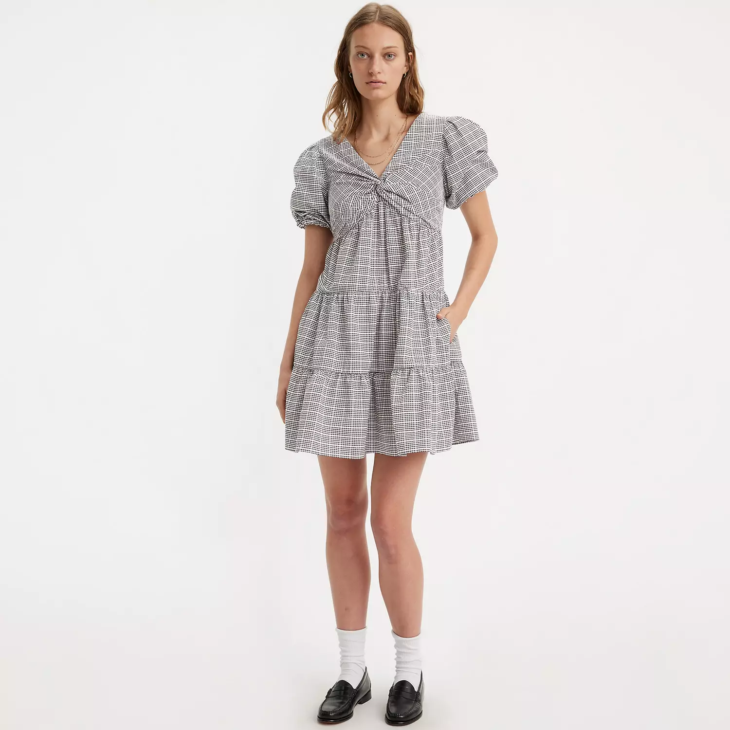 

Платье с объемными рукавами и ярусами Levi's, цвет Gingham - Grey