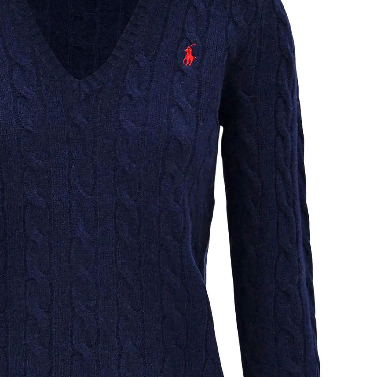 Свитер с V-образным вырезом и вязкой кабелем Kimberly Polo Ralph Lauren, синий — фото 3