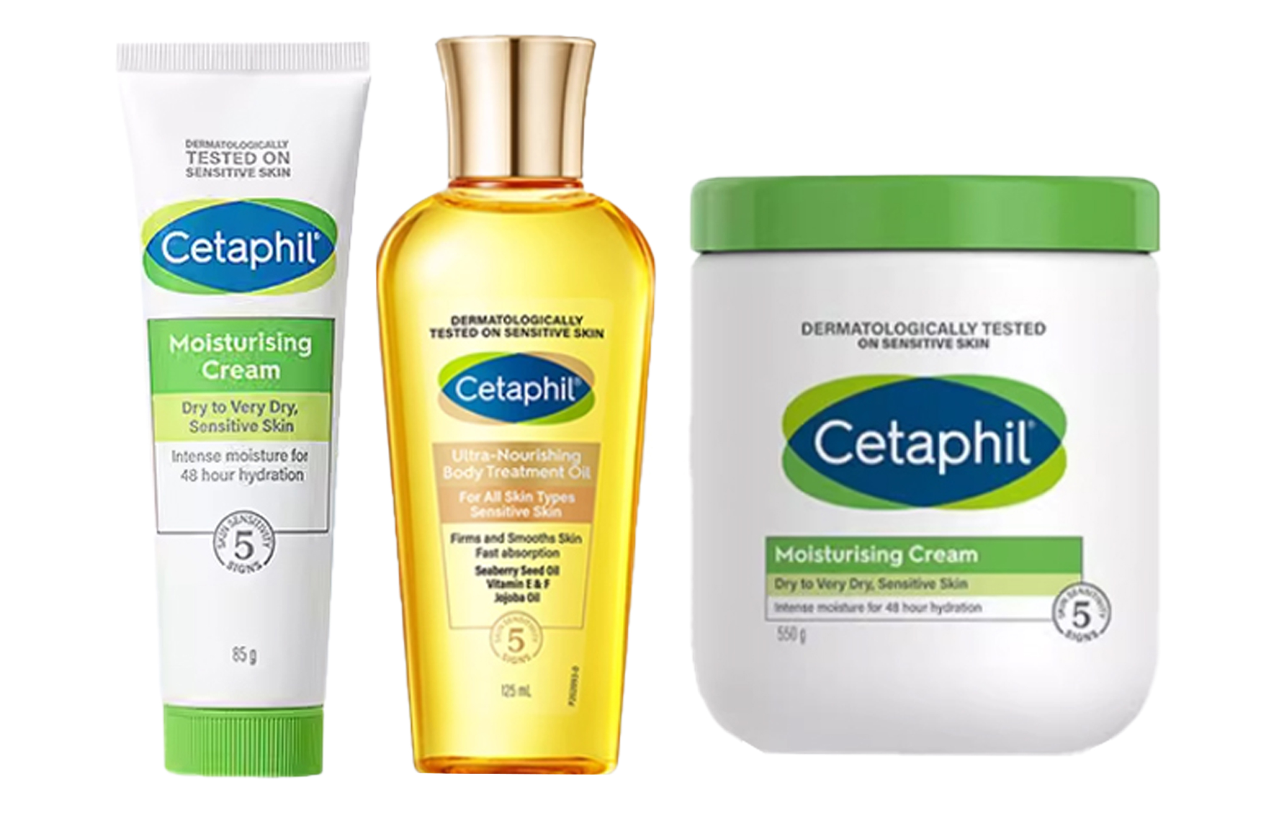 Cetaphil Набор для увлажнения тела Big White Jar с маслом для ухода за кожей, успокаивающий эффект, 550г+125мл+85г — фото 2