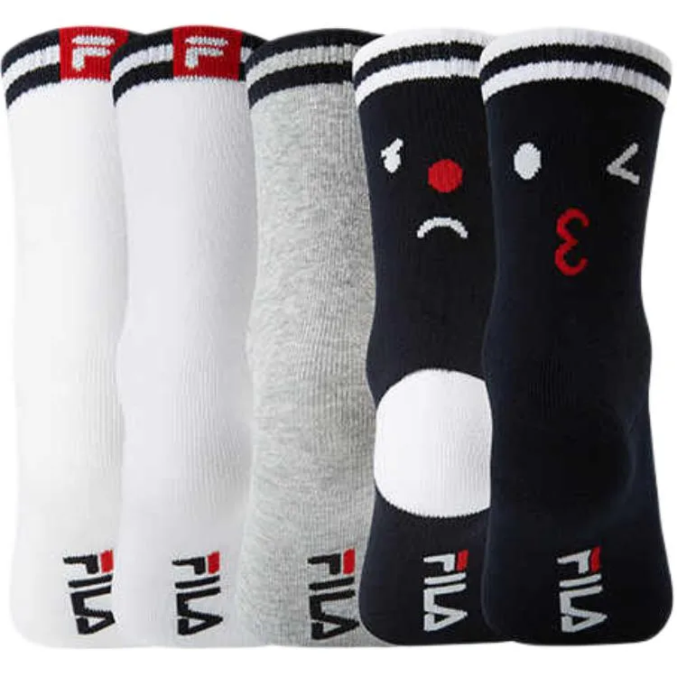 Носки Moderate FILA KIDS, 5 Pcs Set (Legend Blue+Black White+Gray+Fire Red+Ice Cream) — фото 3