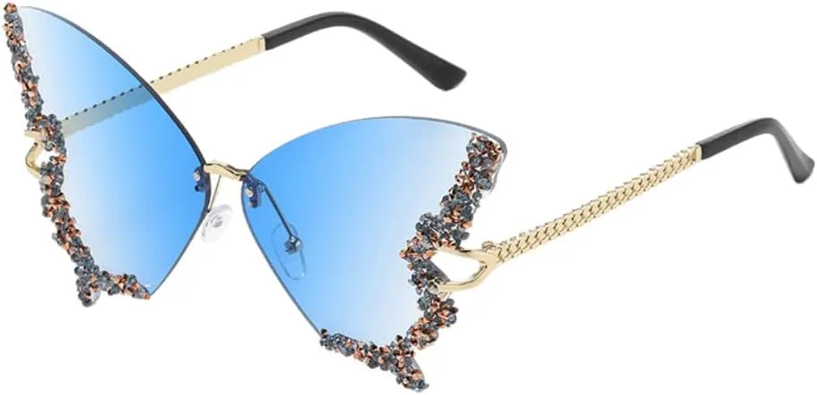 

Женские солнцезащитные очки Shiratori в стиле ретро, ​​классические, в форме бабочки, без оправы, с бриллиантовой оправой и защитой от УФ-излучения, Blue