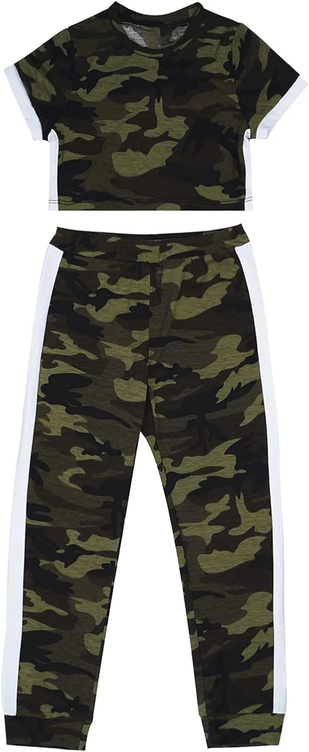 Детский спортивный костюм из 2 предметов, топ и леггинсы, YONGHS, Camouflage Green — фото 3