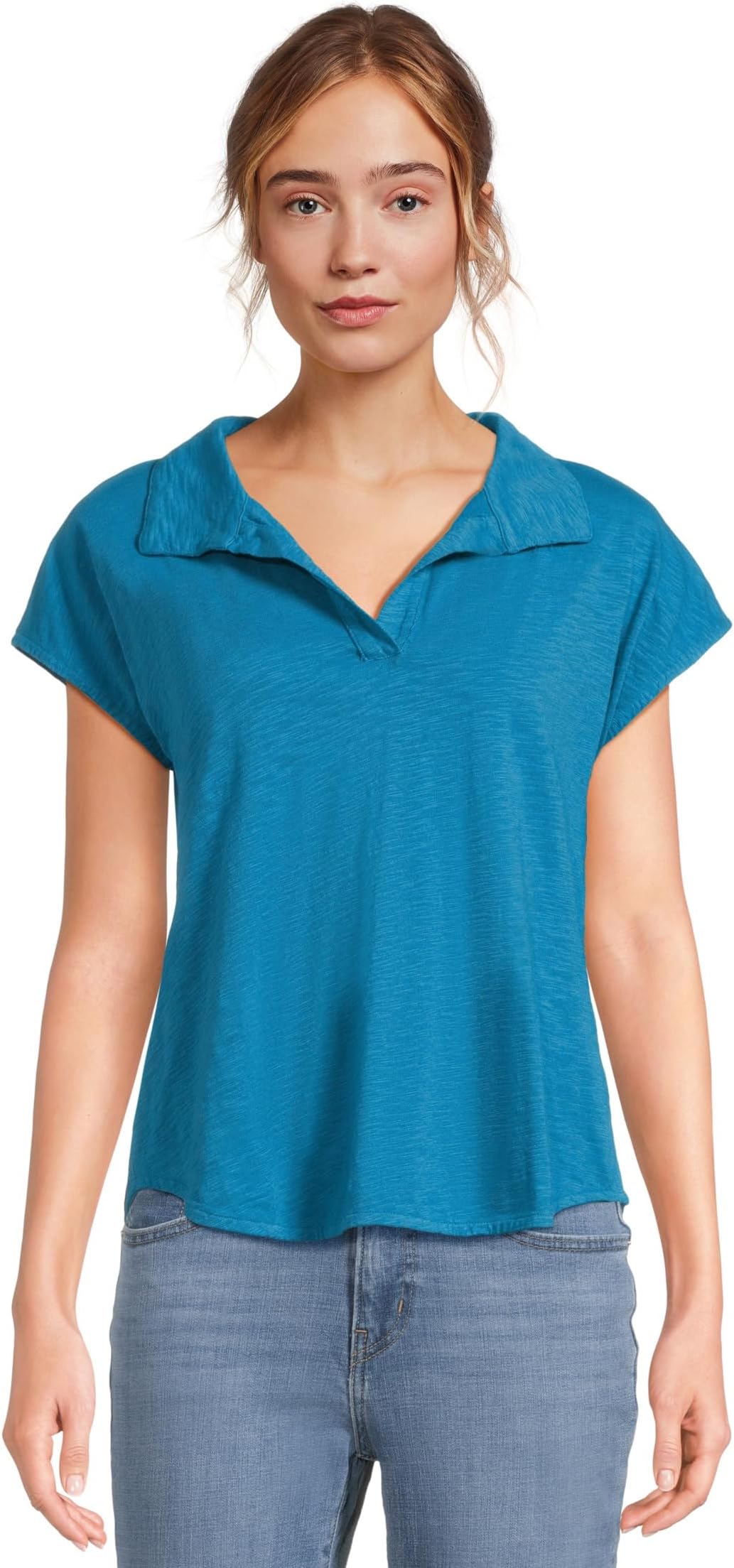 

Футболка Mod-o-doc Open Dolman Sleeve Polo Tee, цвет Calypso Blue