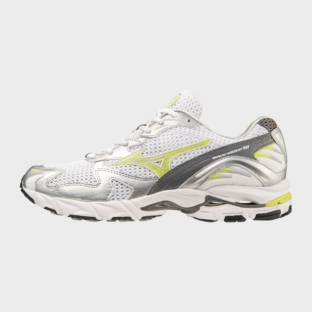 Унисекс беговые кроссовки Wave Rider 10 бело-лаймовые от Mizuno