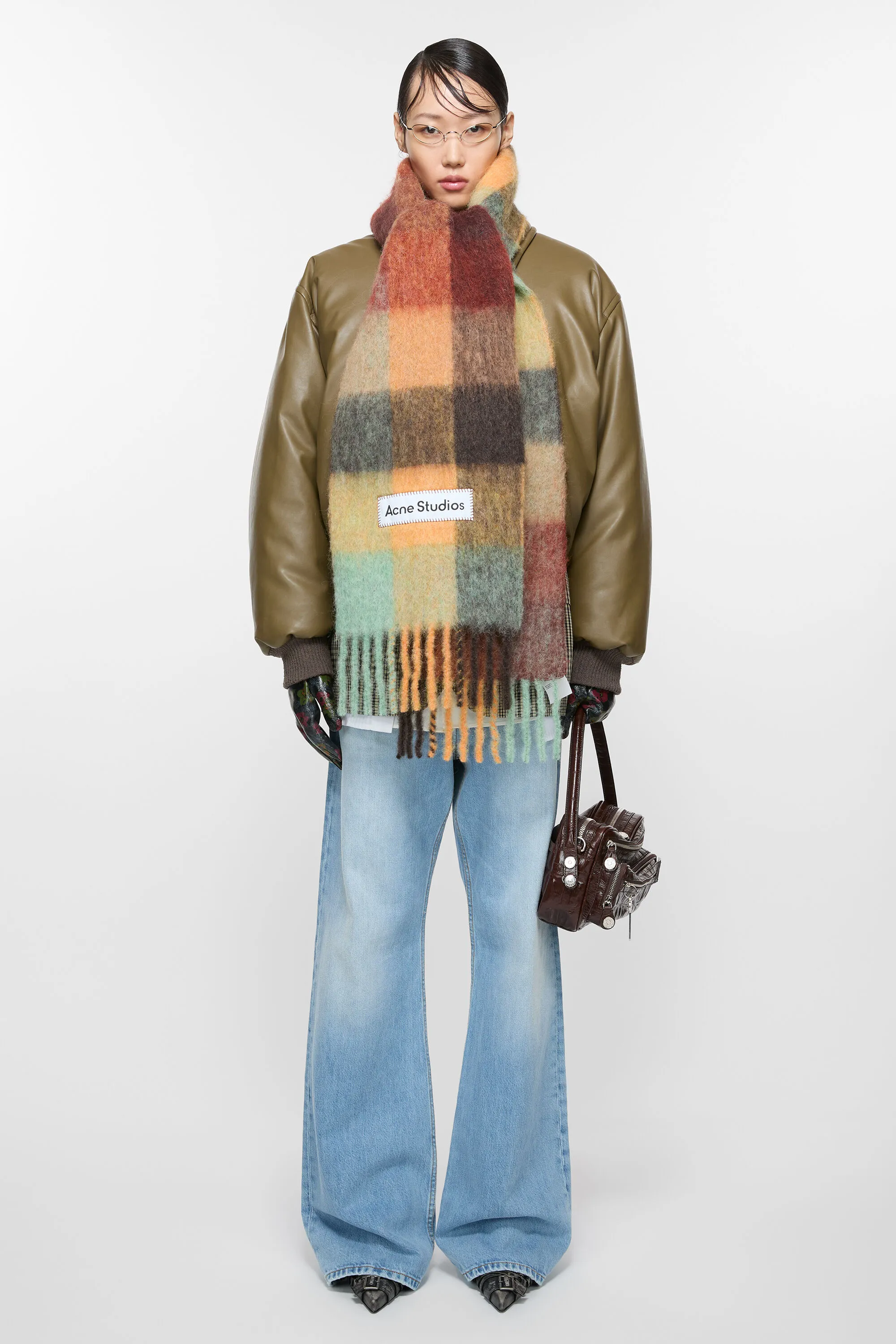 Шарф в клетку из мохера Acne Studios, Chestnut brown/yellow/green — фото 2