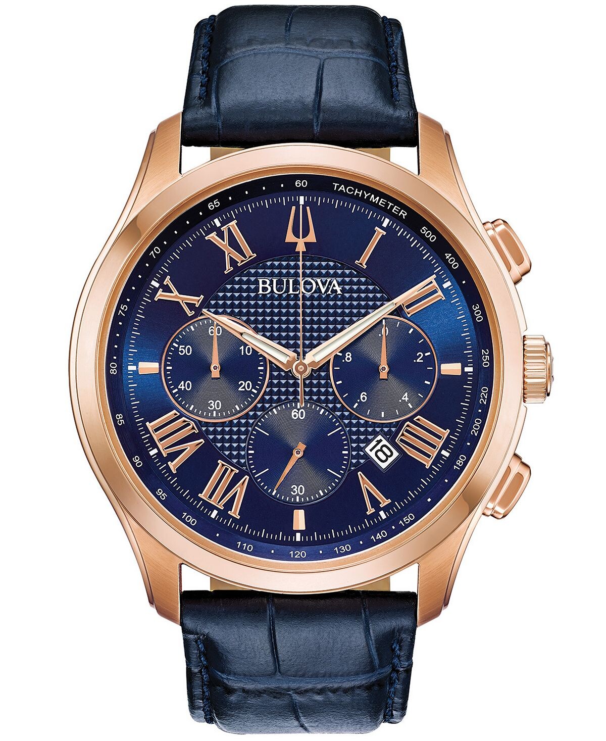 

Мужские часы с хронографом Wilton, синий кожаный ремешок, 46,5 мм Bulova