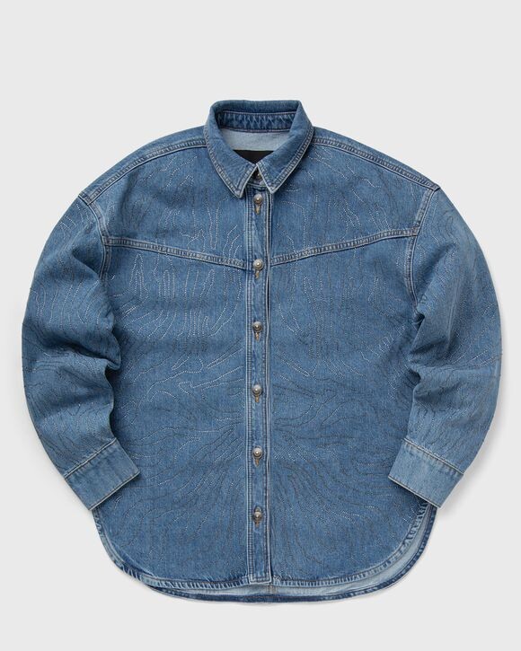 

Топ Rotate Birger Christensen Rhinestone Denim Shirt, цвет light blue denim