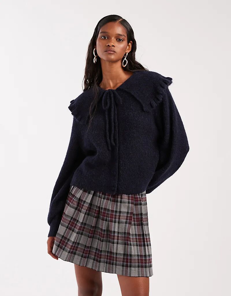 

& Other Stories кардиган из альпаки и шерсти с большим воротником и завязками, темно-синего цвета