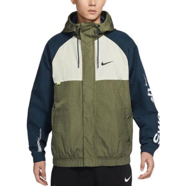 Куртка Men's Nike Alphabet Logo Printing Colorblock Hooded Jacket Autumn Olive Green, зеленый — фото 4