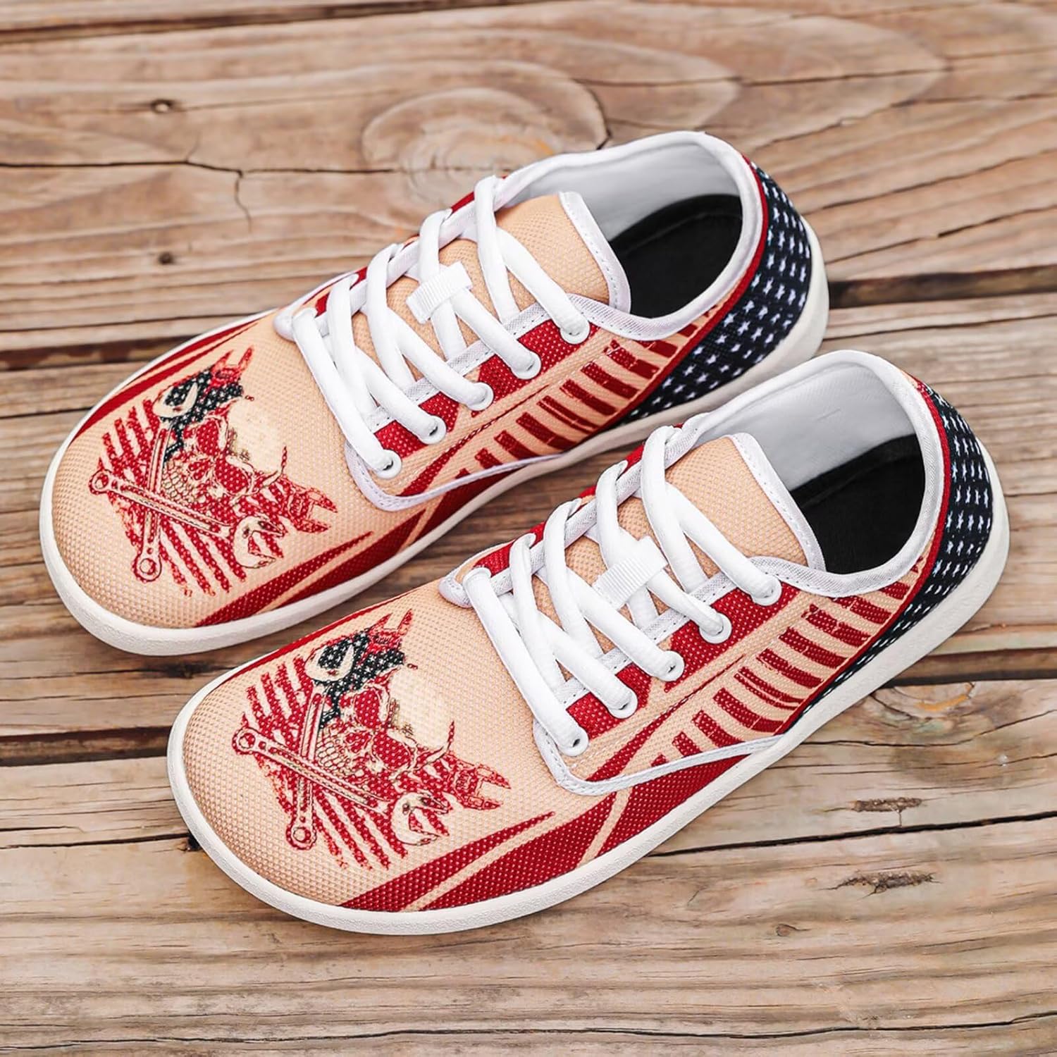 Мужские повседневные дышащие кроссовки Luzeephang Barefoot Shoes с широким носком, на шнуровке, с нулевым перепадом высоты подошвы, для ходьбы и повседневной носки, Mechanic Skull Us — фото 4