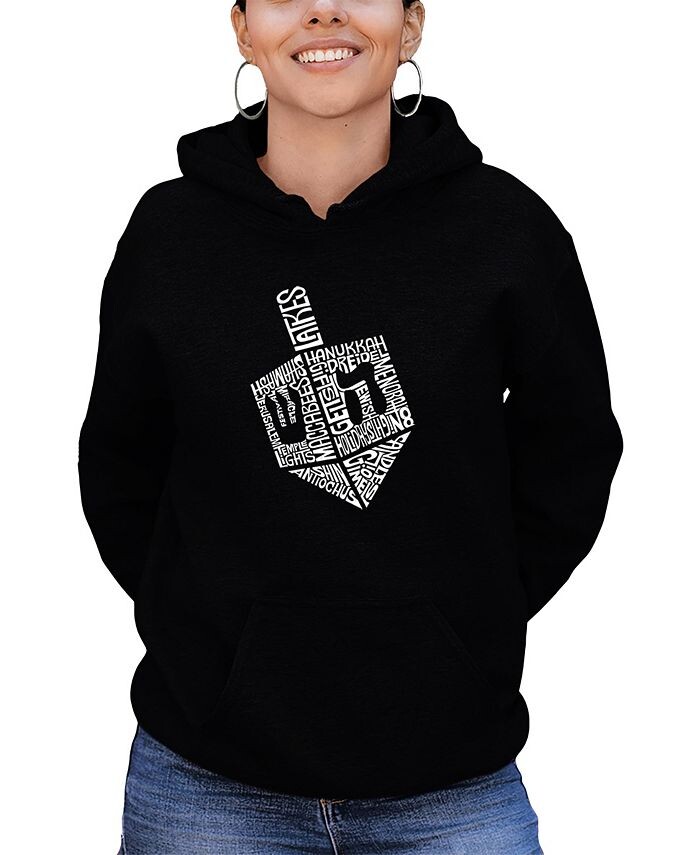 

Женская толстовка с капюшоном Hanukkah Dreidel Word Art LA Pop Art, черный