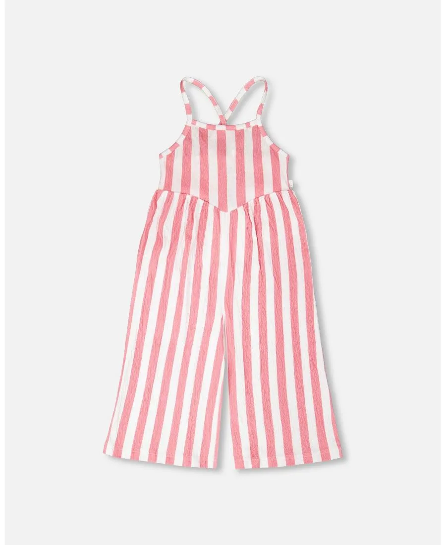 Комбинезон из жатого трикотажа для девочек постарше Deux par Deux, белый & розовый stripes