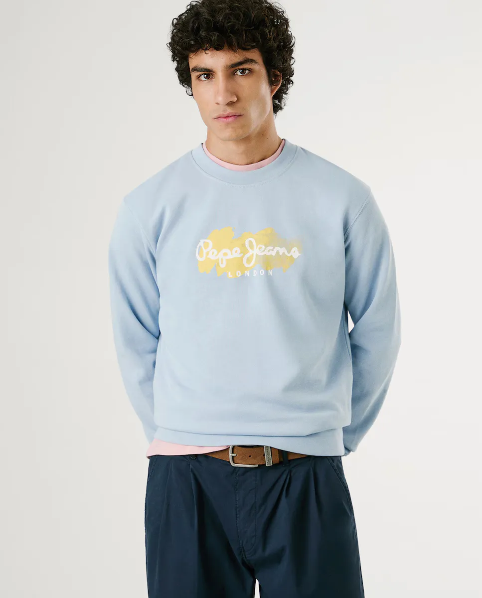 

Мужская толстовка с круглым вырезом и принтом логотипа Pepe Jeans, синий