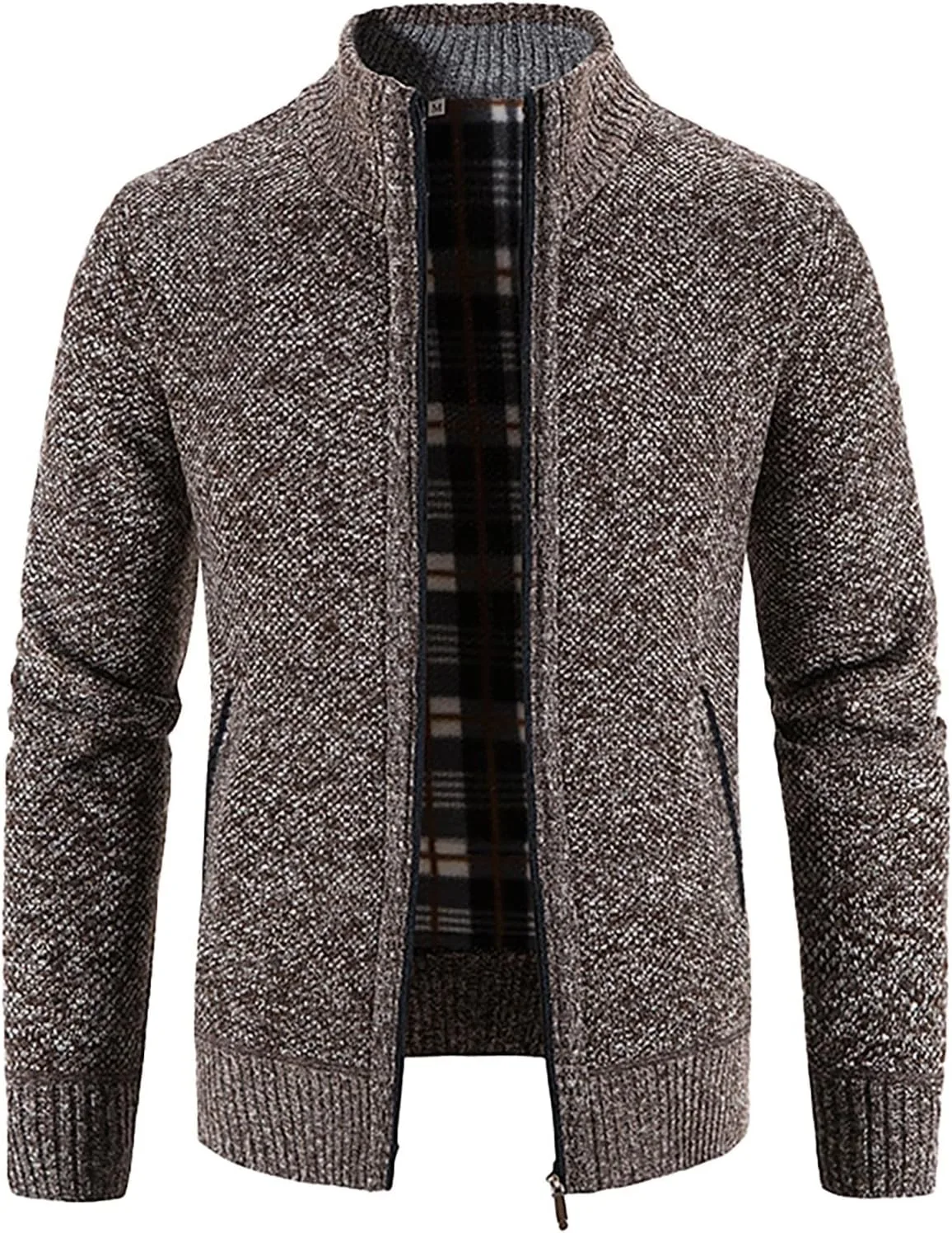 

Мужской кардиган на молнии с длинными рукавами slim fit, вязаный, с воротником-стойкой