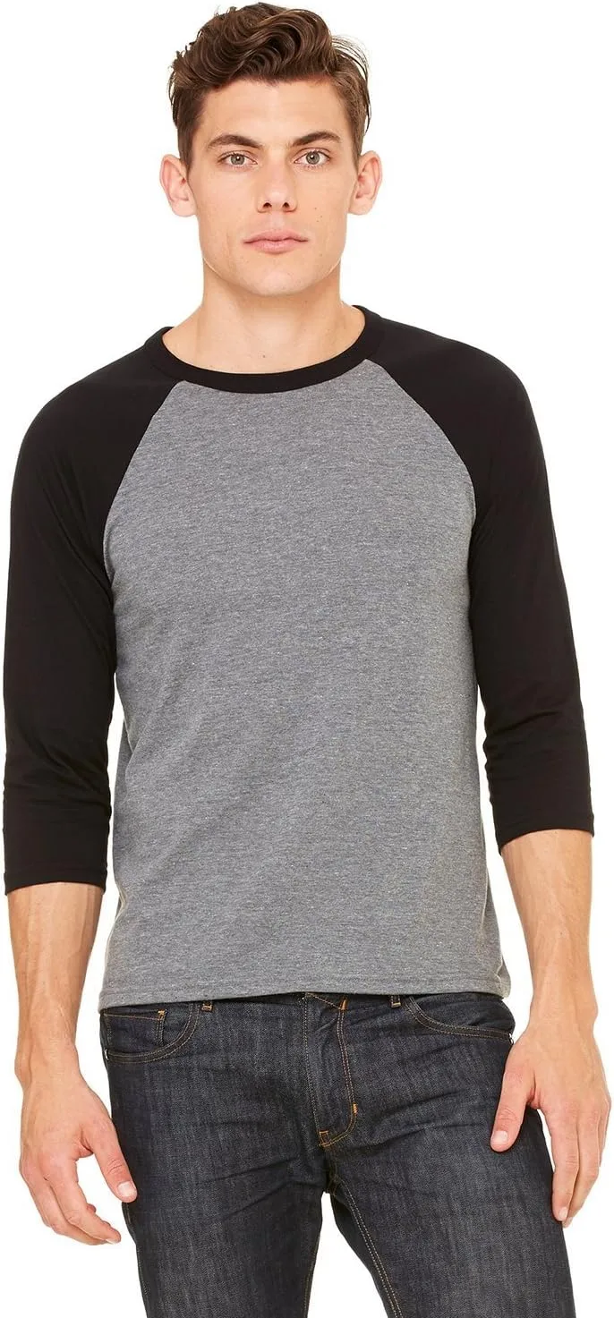 

Футболка Unisex с рукавом три четверти Baseball Tee - Black Marble/ Black BELLA+CANVAS