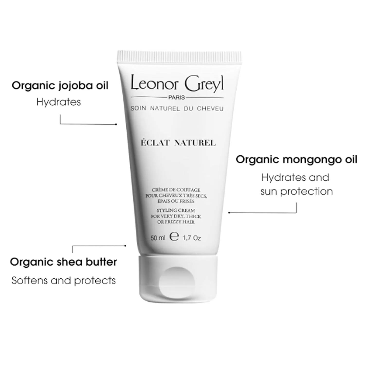 Leonor Greyl Styling Cream, 6-в-1 стайлер для волос Eclat Naturel: увлажняет, разглаживает завитки, укладывает, придает блеск, 96% натуральных ингредиентов (50 мл) — фото 2