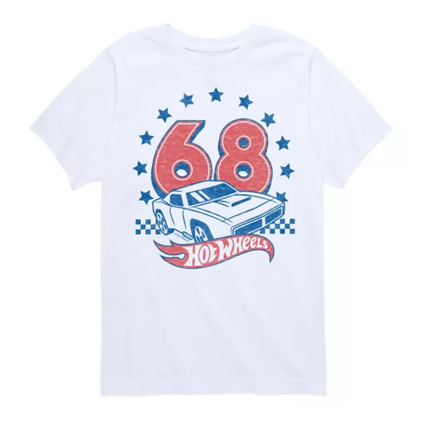 

Футболка с патриотическим принтом автомобиля для мальчиков 8-20 68 Hot Wheels, белый