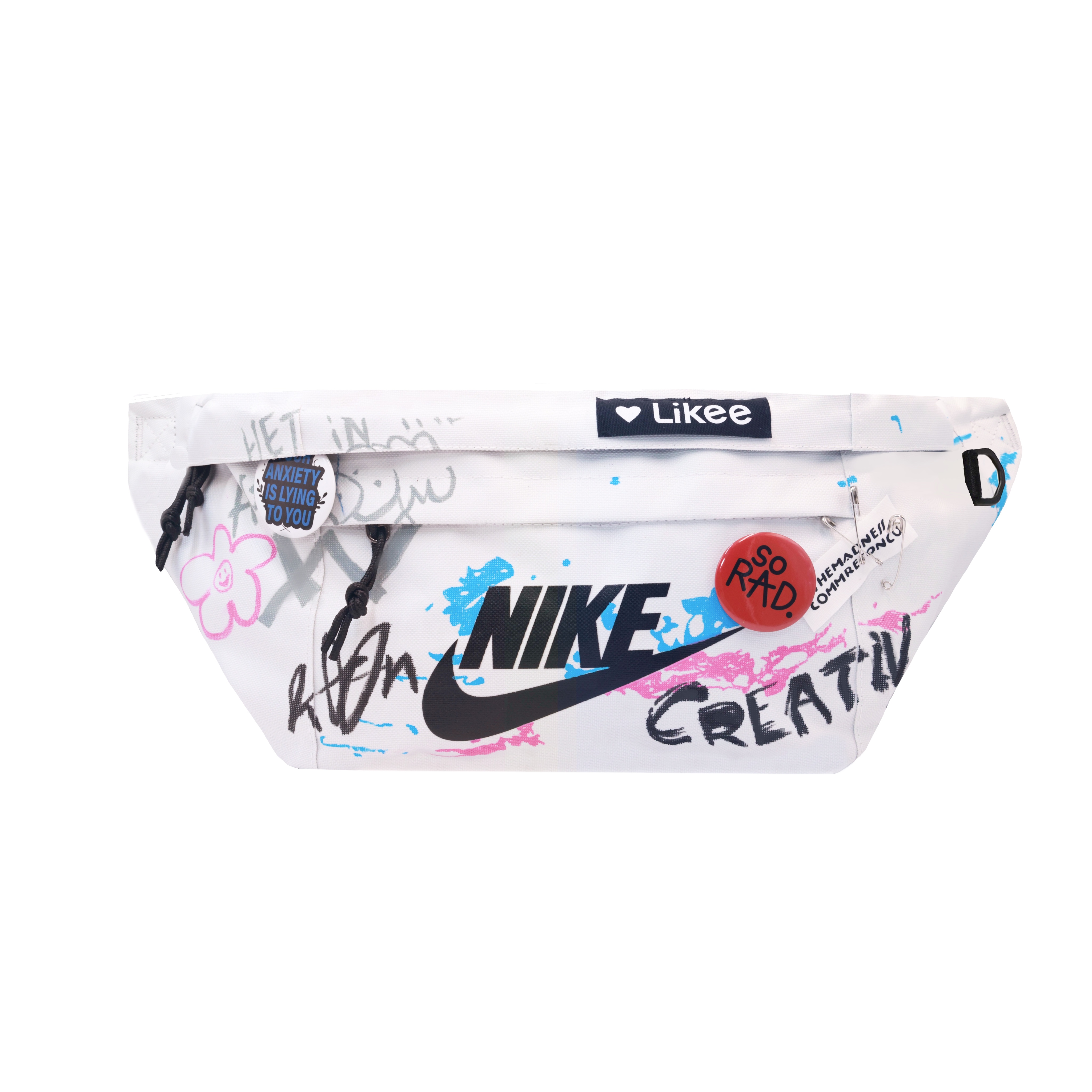 

Nike Тканевый поясной рюкзак в стиле граффити с брызгами краски унисекс, Light Bone Blue Pink
