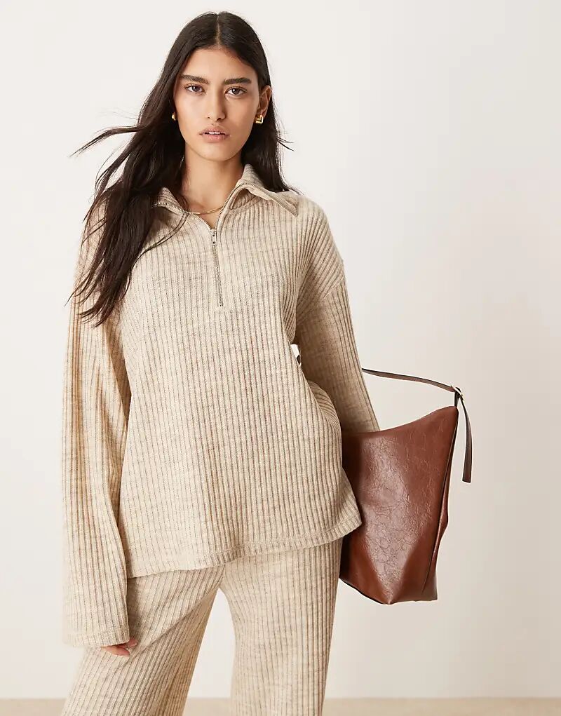 

Топ с длинными рукавами и молнией до середины груди ASOS DESIGN кремового цвета (часть комплекта)