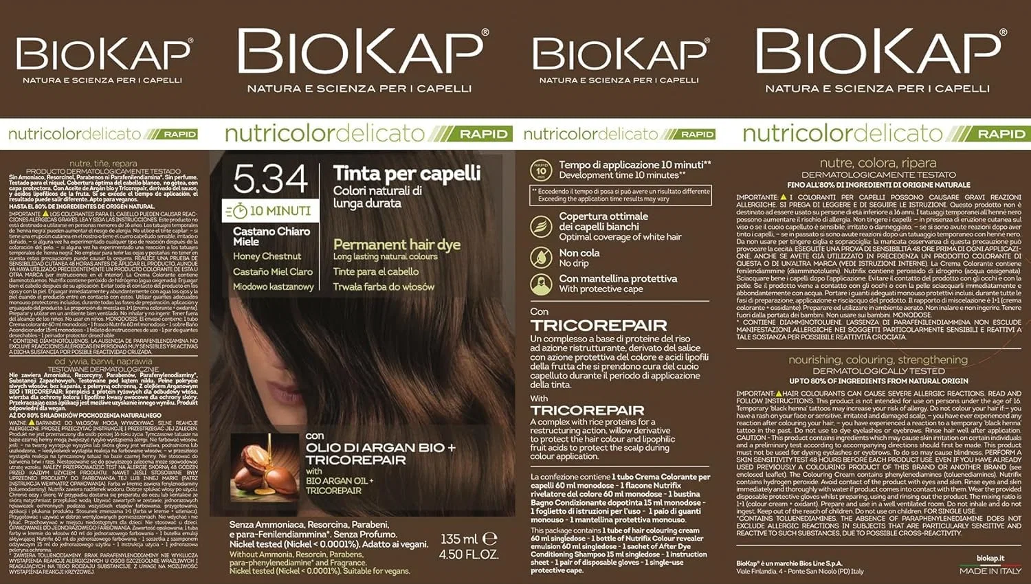 Стойкая краска для волос «Rapid Permanent 5.34» медовый каштан от BIOKAP Biokap — фото 4