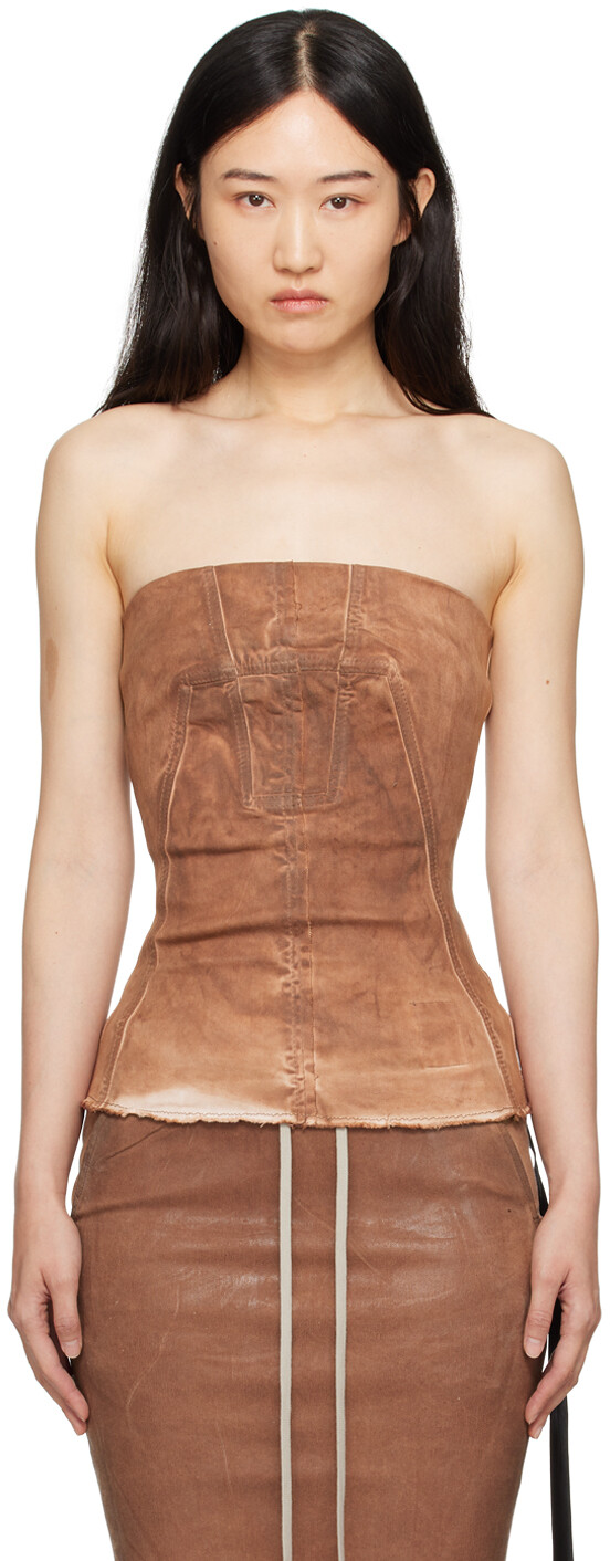 

Rick Owens DRKHDW Brown Porterville Бюстье Джинсовый Топ Rick Owens DRKSHDW