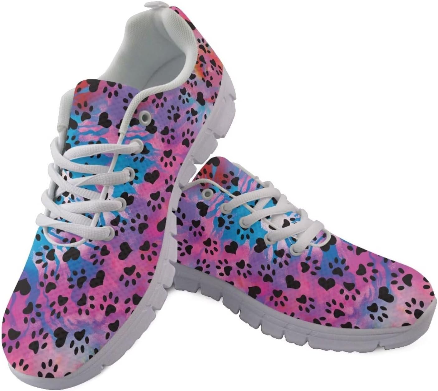 

Кроссовки Jeiento с шнуровкой для спорта и бега для женщин и мужчин с животным принтом, спортивная обувь для ходьбы, противоскользящие кроссовки для джоггинга, Rainbow Tie Dye Dog Paw