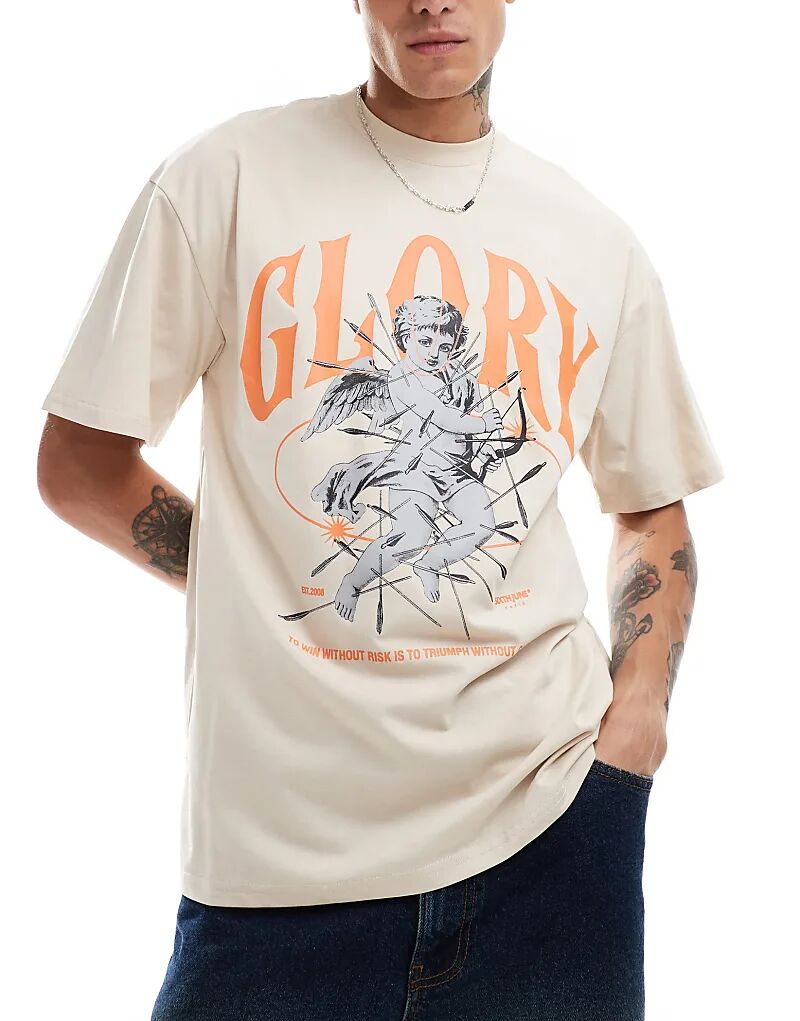 

Футболка свободного кроя с принтом Glory Angel бежевого цвета Sixth June