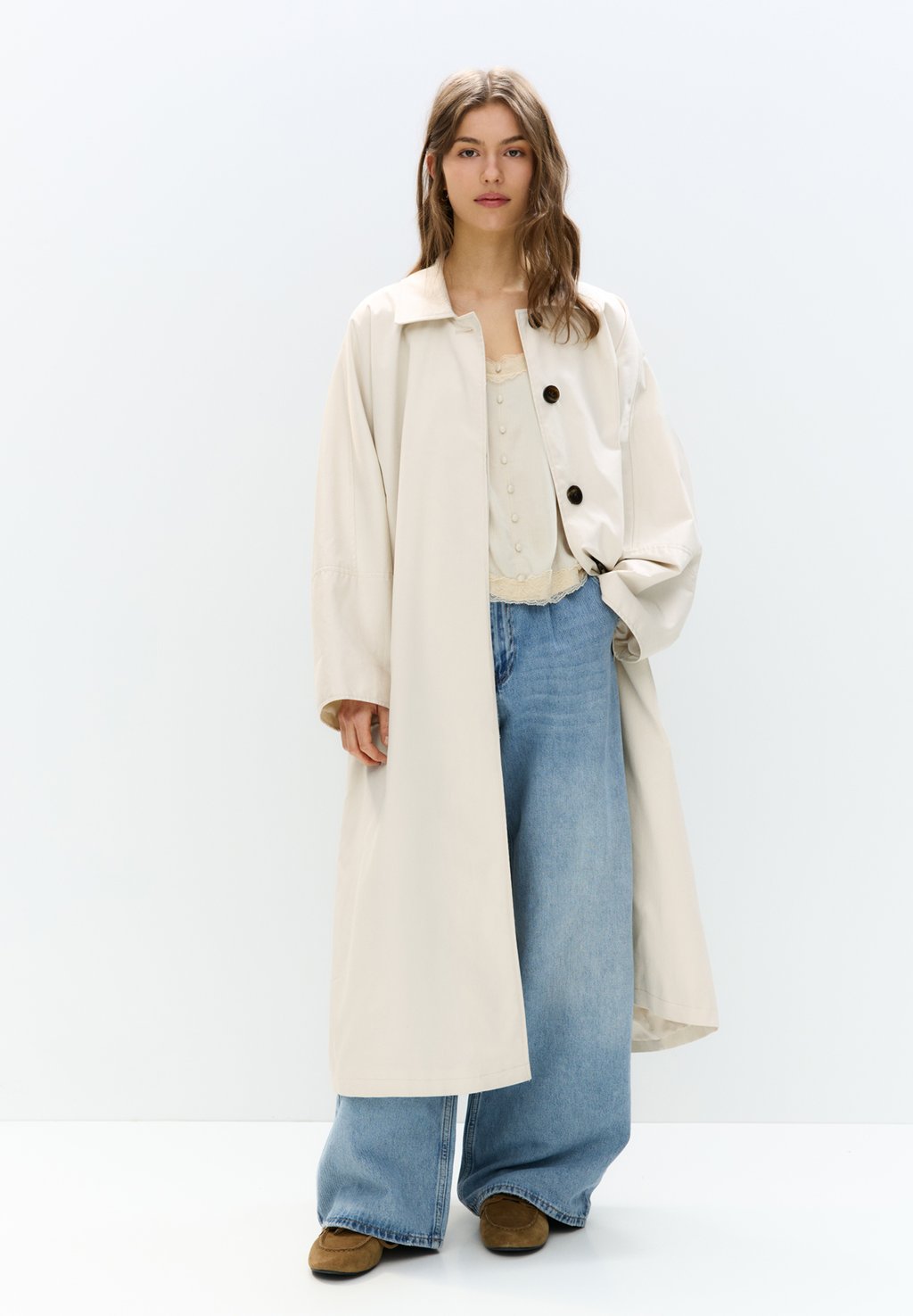 

Пальто-тренч PULL&BEAR, бежевый