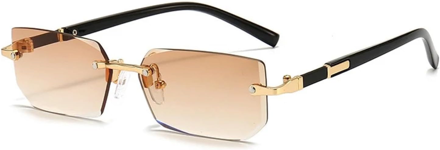 

Солнцезащитные очки без оправы для женщин, прозрачные линзы с градиентом цвета "океан", солнцезащитные очки для мужчин, металлические солнцезащитные очки DSVIGF, Clearbrown