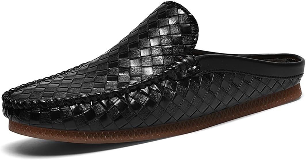 

Мужские кожаные мюли с принтом, сабо, тапочки на мягкой дышащей подошве, без задника, стильные домашние туфли, обувь для официальных случаев, вождения и повседневного ношения, полуботинки Ksedt, черный