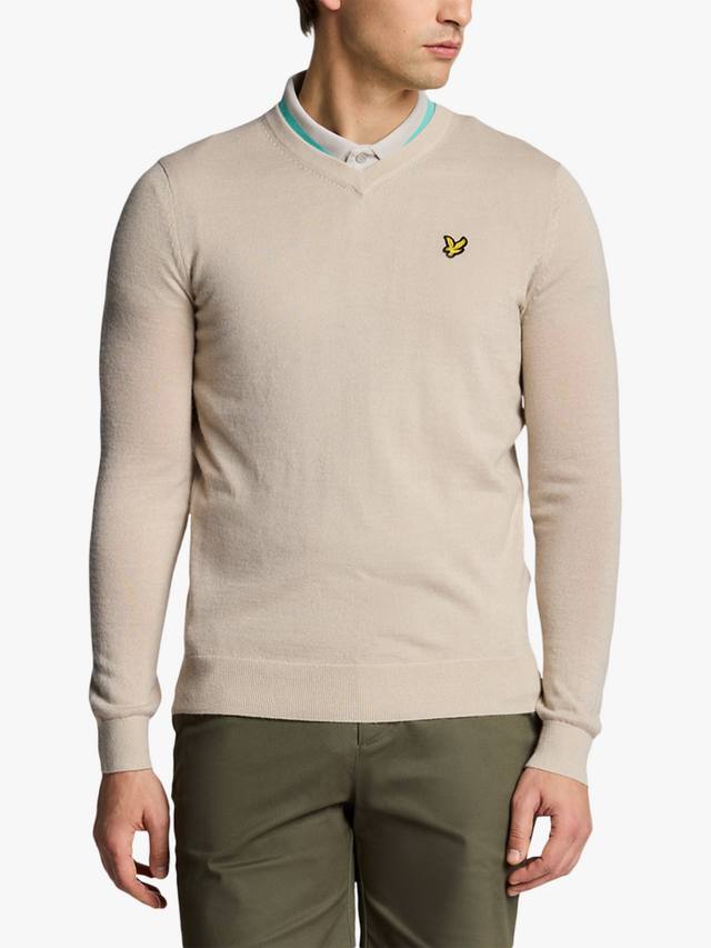 

Вязаный свитер с v-образным вырезом из шерстяной смеси для гольфа Lyle & Scott, Sesame