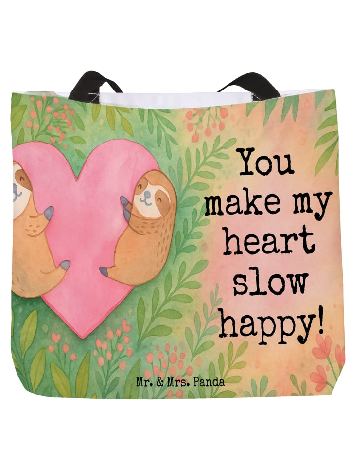 

Mr. & Mrs. Panda Сумка-шоппер с изображением сердечка в виде ленивца и надписью, белого цвета