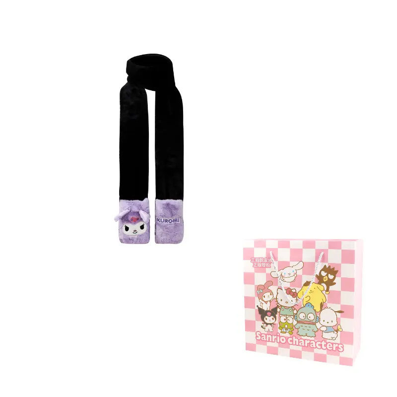 

Sanrio Полиэстеровый вязаный шарф унисекс, Black Purple Kuromi Cartoon Face Knit Scarf