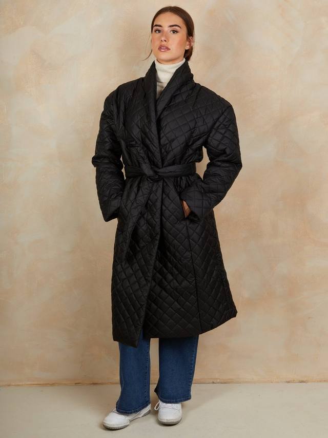 

Длинное стёганое пальто с поясом Chi Chi London, Black