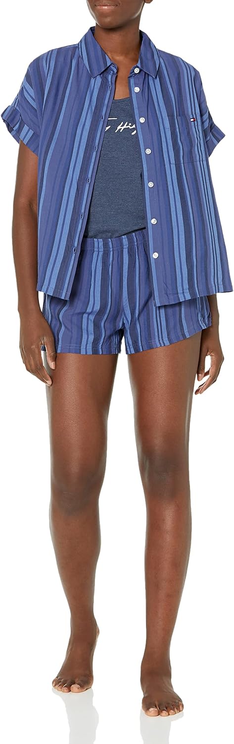 

Женский пижамный комплект Tommy Hilfiger из 3 предметов: майка и короткий топ с воротником Nocha, Picnic Stripe Navy Blazer