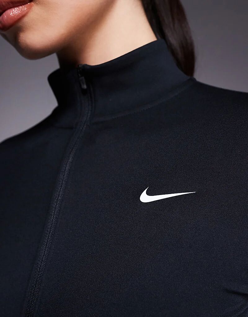 Облегающий лонгслив с длинными рукавами Nike One Training черного цвета с застежкой-молнией — фото 4