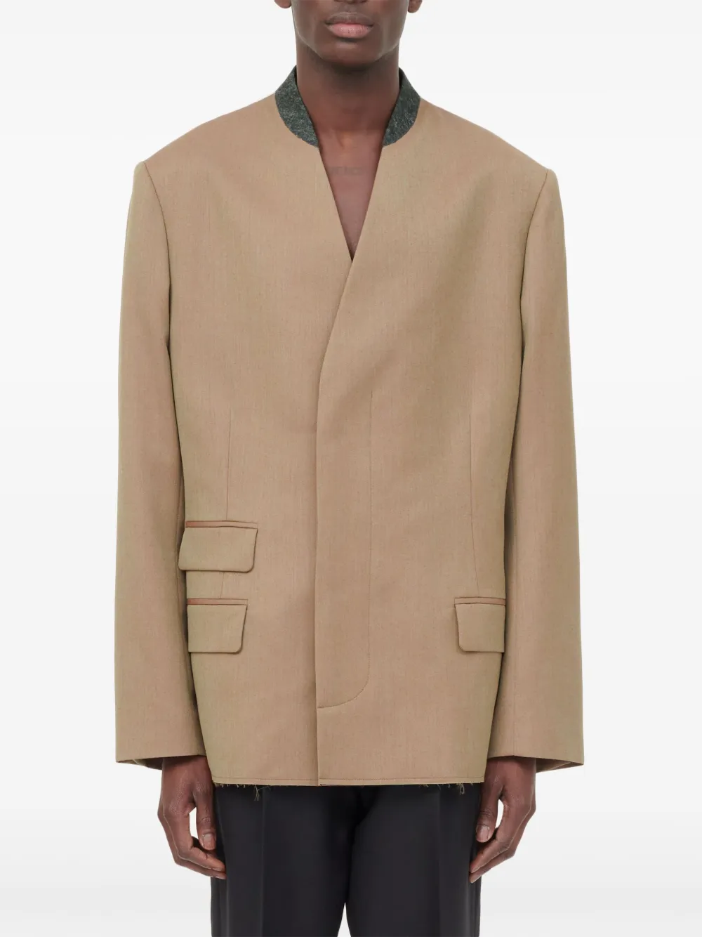 Однобортный пиджак из шерсти MAISON MARGIELA, нейтральный — фото 2