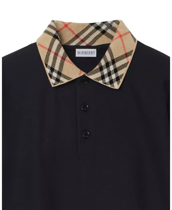 Рубашка-поло Burberry хлопковая с клетчатым воротником, Navy — фото 3