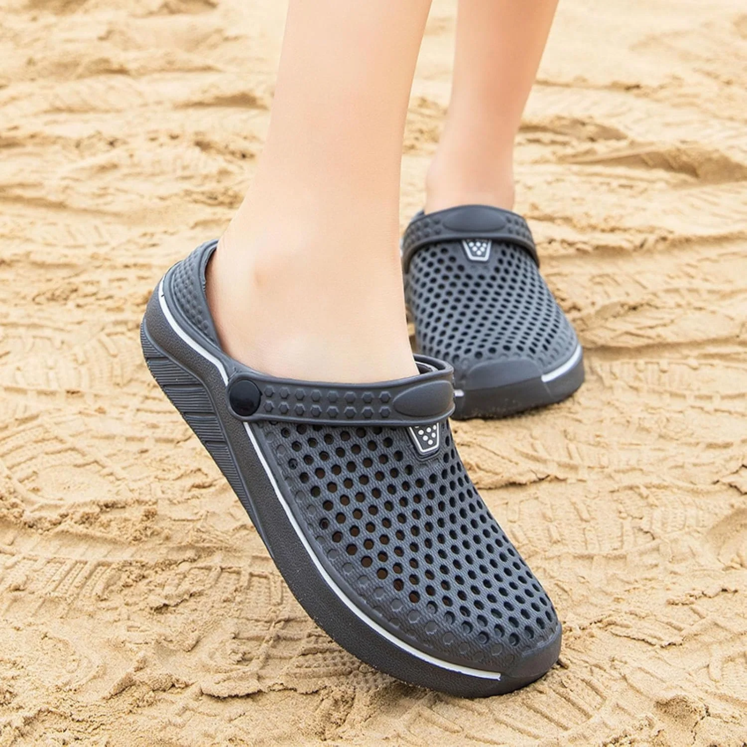 Сабо Garten Damen Hausschuhe Gartenschuhe унисекс Garten Pantoletten Weiche Sommer Сабо Sandalen Leicht Küchenschuhe mit Rutschfester Sohle Badelatschen Strand Schuhe Hsternexy, B51 Grau — фото 4