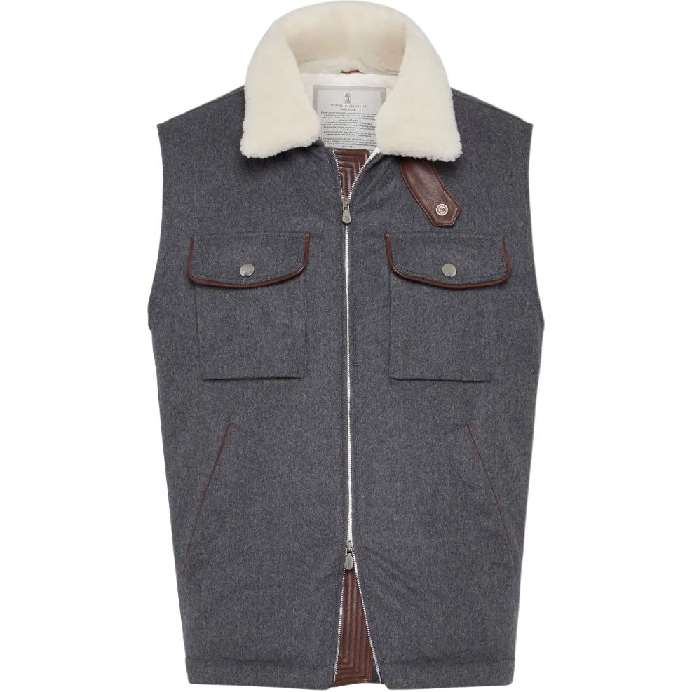 

Brunello Cucinelli Жилет с воротником из овчины, Gray