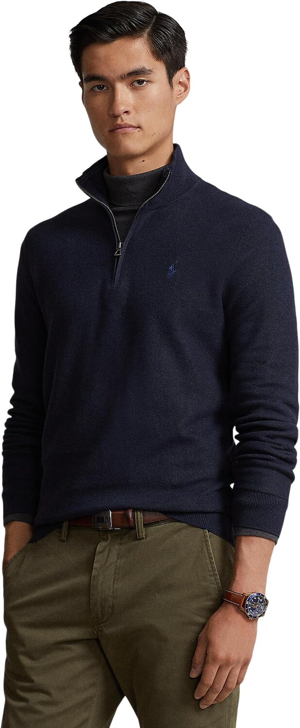 

Хлопковый свитер сетчатой ​​вязки на молнии 1/4 Polo Ralph Lauren, цвет Navy Heather