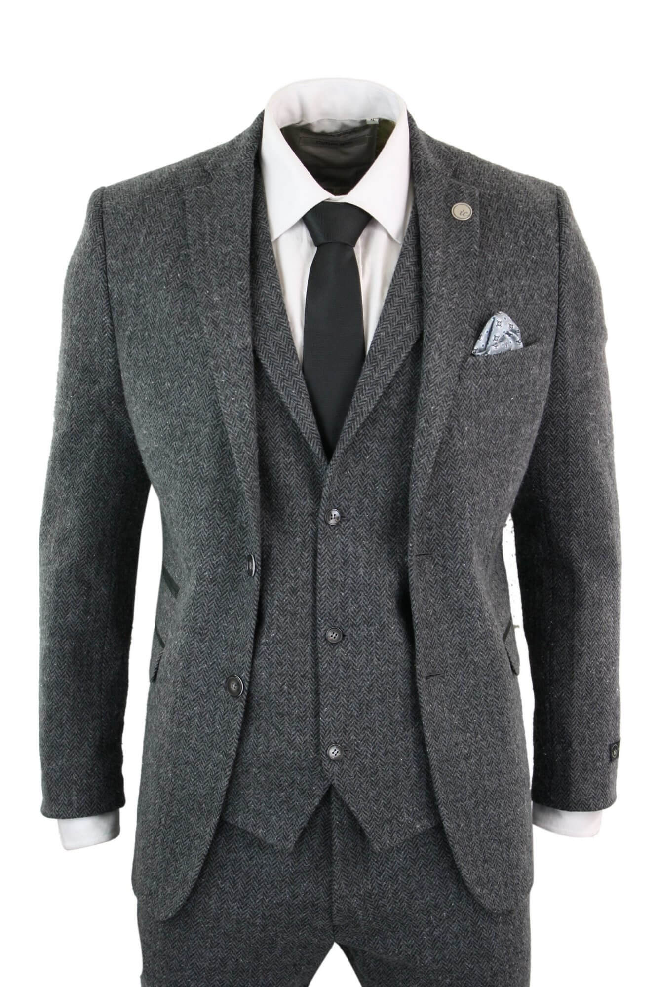 

Stz11 Костюм-тройка из твида в елочку TruClothing, цвет charcoal
