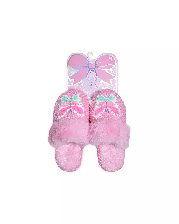 

Детские плюшевые тапочки с бабочками и жемчугом. Omg Accessories, розовый